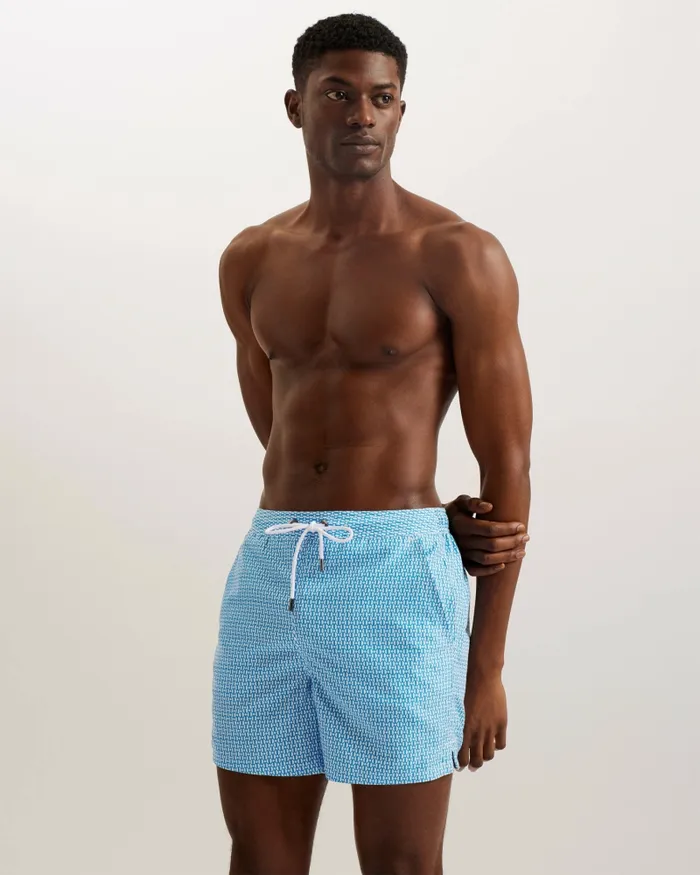Men POPOV 8211 Geometric Swim Shorts Bright Blue Ted Baker Swimwear and Beachwear