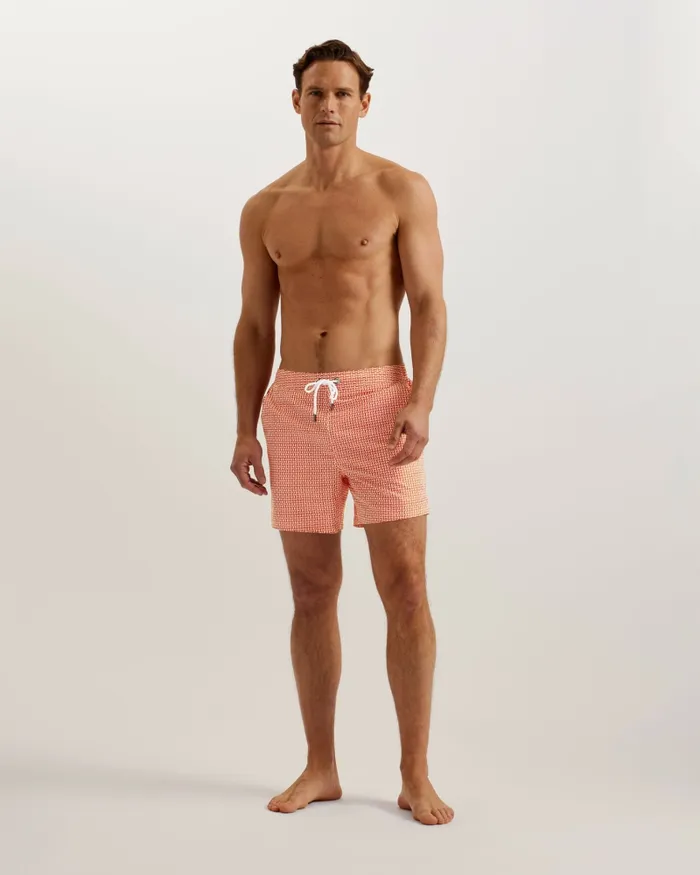 Men POPOV 8211 Geometric Swim Shorts Bright Orange Ted Baker Swimwear and Beachwear