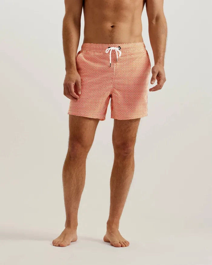 Men POPOV 8211 Geometric Swim Shorts Bright Orange Ted Baker Swimwear and Beachwear
