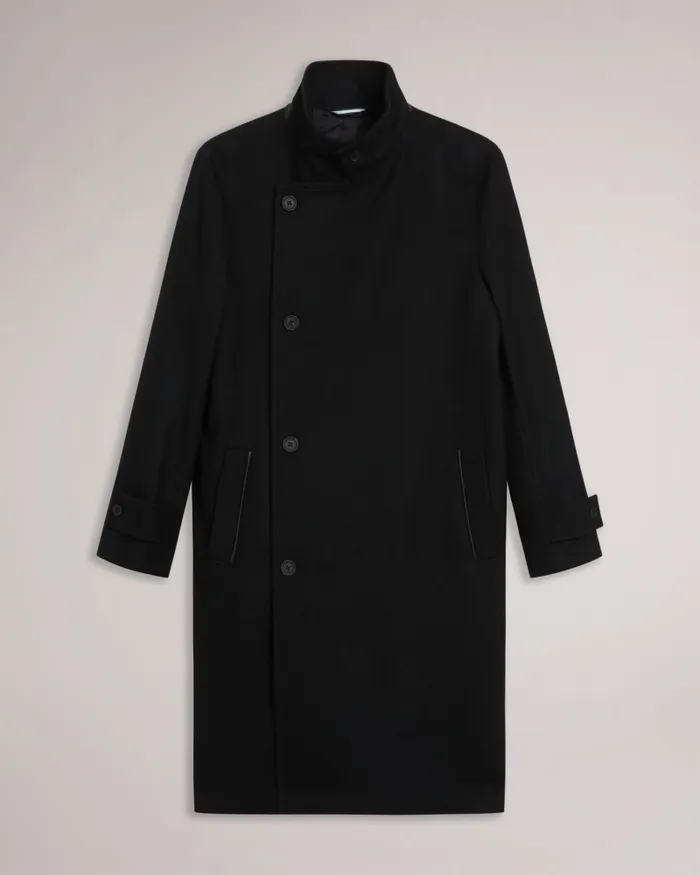 Men RADFORD 8211 Longline Wool Funnel Neck Wrap Coat Black Ted Baker Coats and Jackets