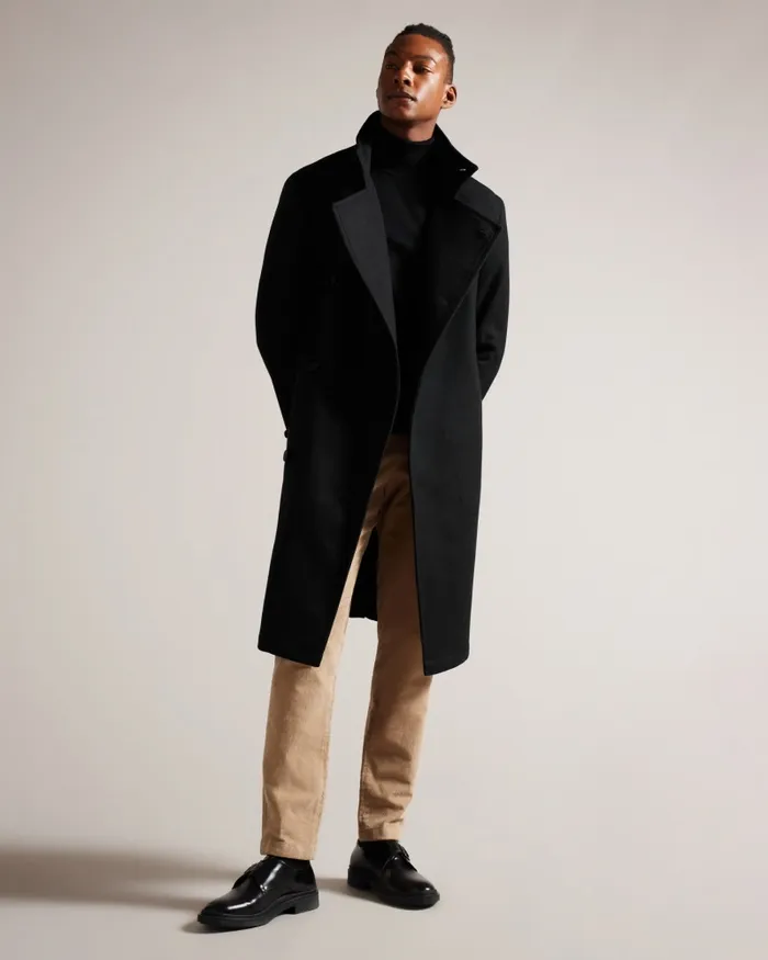 Men RADFORD 8211 Longline Wool Funnel Neck Wrap Coat Black Ted Baker Coats and Jackets