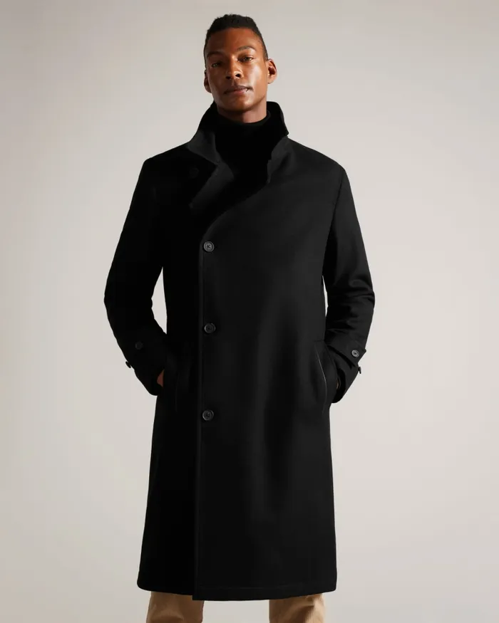 Men RADFORD 8211 Longline Wool Funnel Neck Wrap Coat Black Ted Baker Coats and Jackets