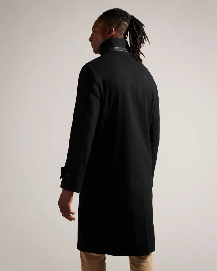 Men RADFORD 8211 Longline Wool Funnel Neck Wrap Coat Black Ted Baker Coats and Jackets