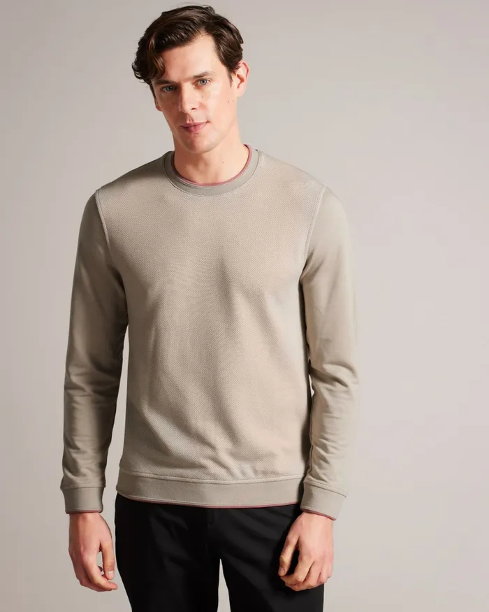 Men RAKET 8211 Textured Front Jumper Stone Ted Baker Tops