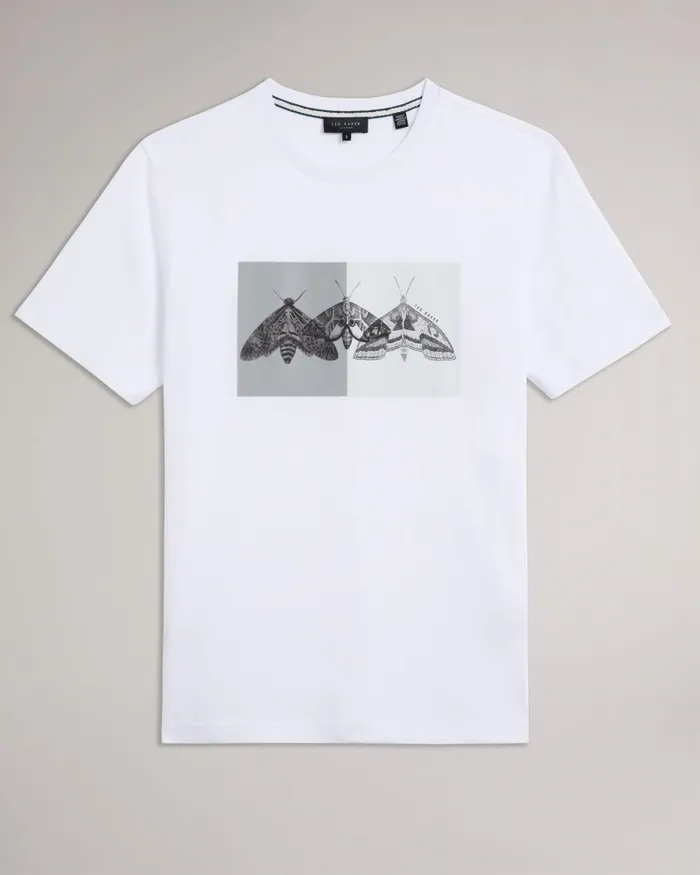 Men REWILD 8211 Short Sleeve Regular Fit Moth Print TShirt White Ted Baker Tops