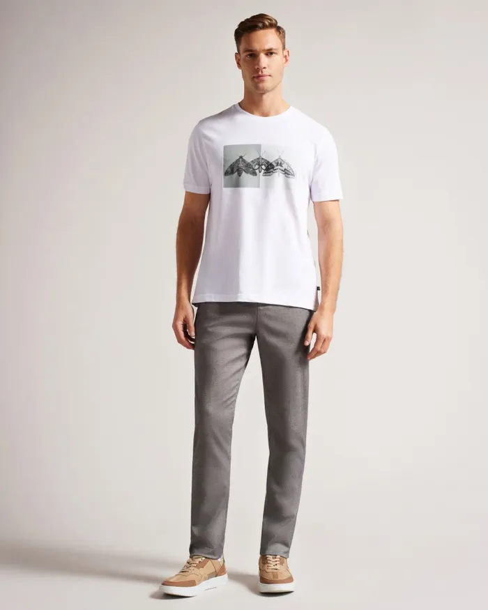 Men REWILD 8211 Short Sleeve Regular Fit Moth Print TShirt White Ted Baker Tops