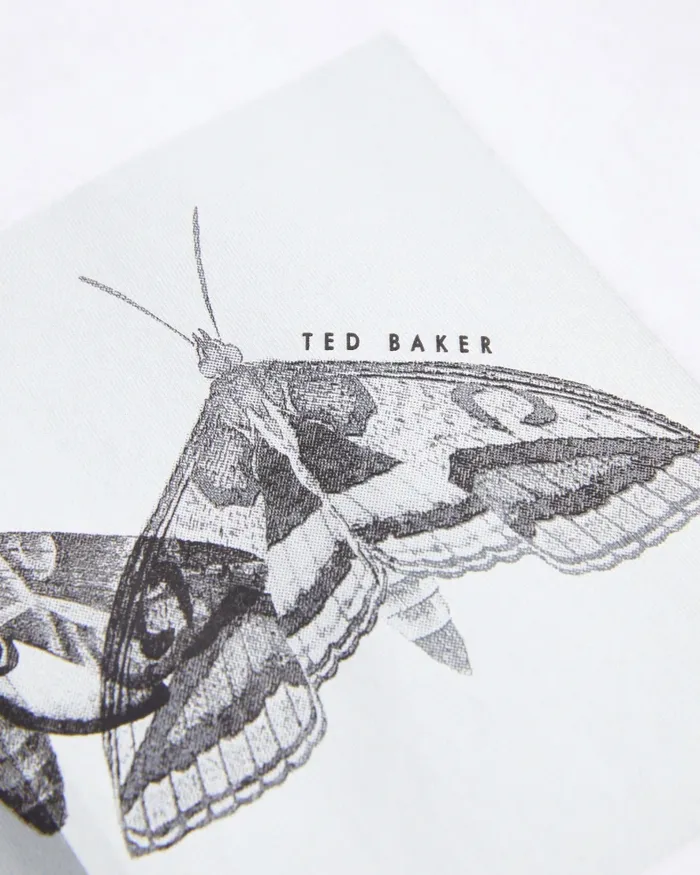 Men REWILD 8211 Short Sleeve Regular Fit Moth Print TShirt White Ted Baker Tops