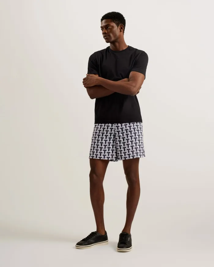 Men RHINS 8211 Textured T Print Elastic Shorts Black Ted Baker Shorts