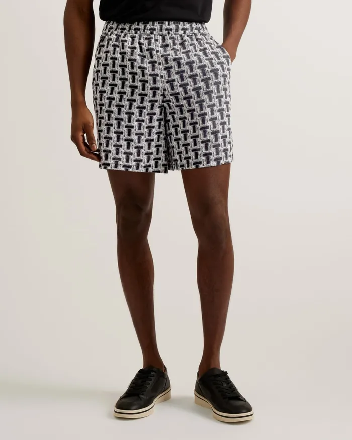 Men RHINS 8211 Textured T Print Elastic Shorts Black Ted Baker Shorts