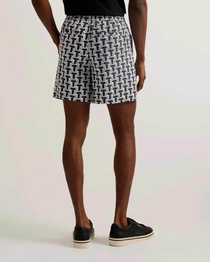 Men RHINS 8211 Textured T Print Elastic Shorts Black Ted Baker Shorts