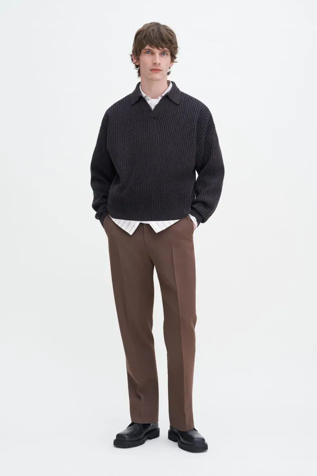 Men Ribbed Wool Polo Shirt Mochanavy Filippa K Knitwear