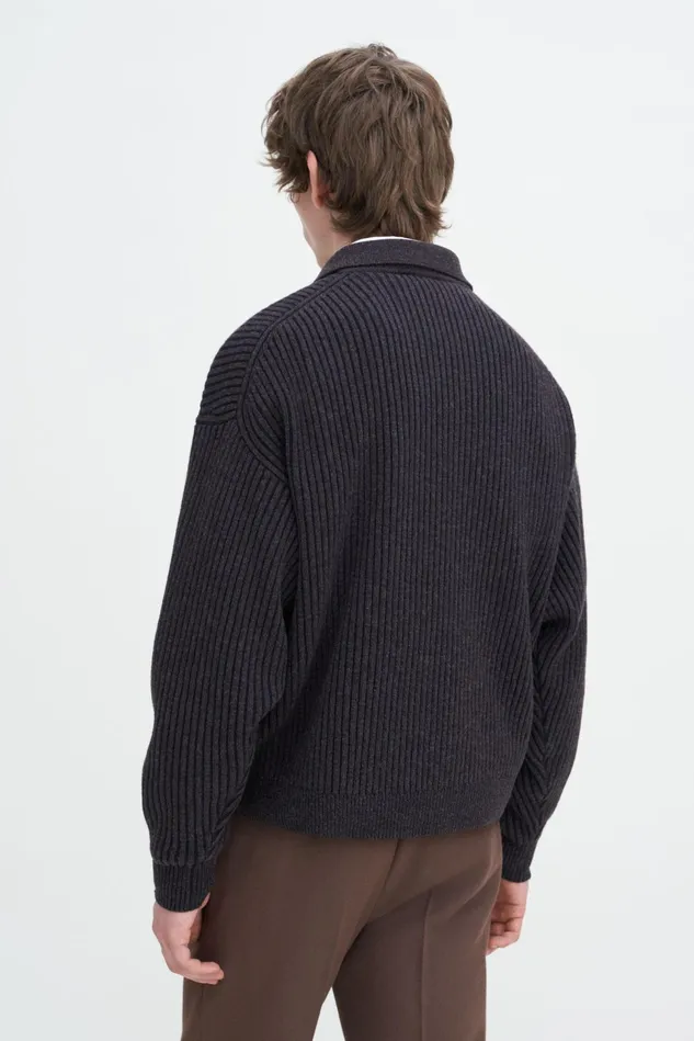 Men Ribbed Wool Polo Shirt Mochanavy Filippa K Knitwear