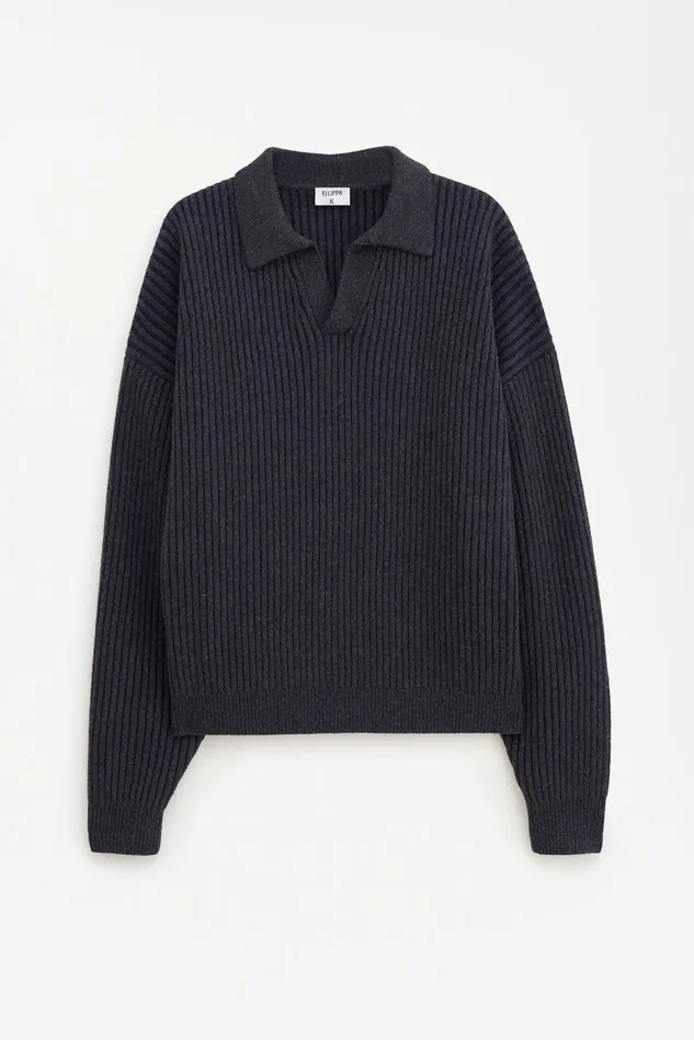 Men Ribbed Wool Polo Shirt Mochanavy Filippa K Knitwear