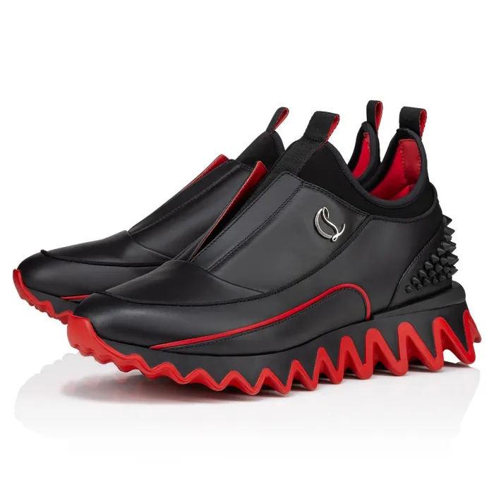 Men Sharkyloub SP Spikes Sneakers 8211 Calf Leather Neoprene And Spikes 8211 Black Christian Louboutin Sneakers