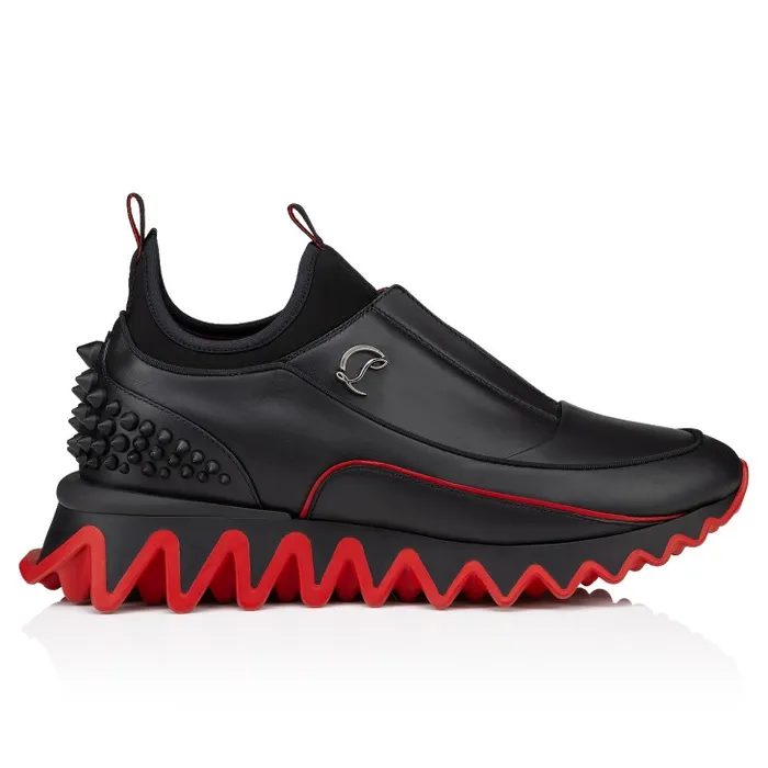 Men Sharkyloub SP Spikes Sneakers 8211 Calf Leather Neoprene And Spikes 8211 Black Christian Louboutin Sneakers
