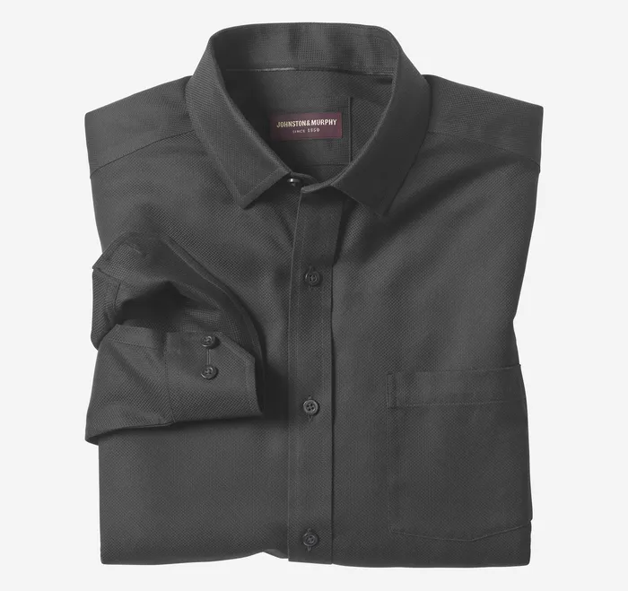 Men Shirts Johnston and Murphy NonIron Dress Shirt Black Solid Birdseye