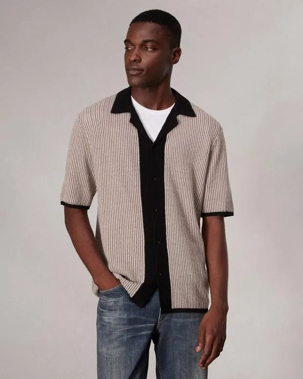 Men Shirts Rag and Bone Harvey Knit Camp Shirt Light Tan