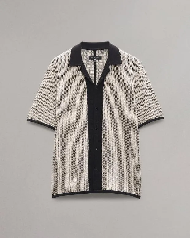 Men Shirts Rag and Bone Harvey Knit Camp Shirt Light Tan