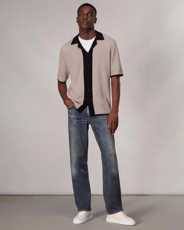 Men Shirts Rag and Bone Harvey Knit Camp Shirt Light Tan