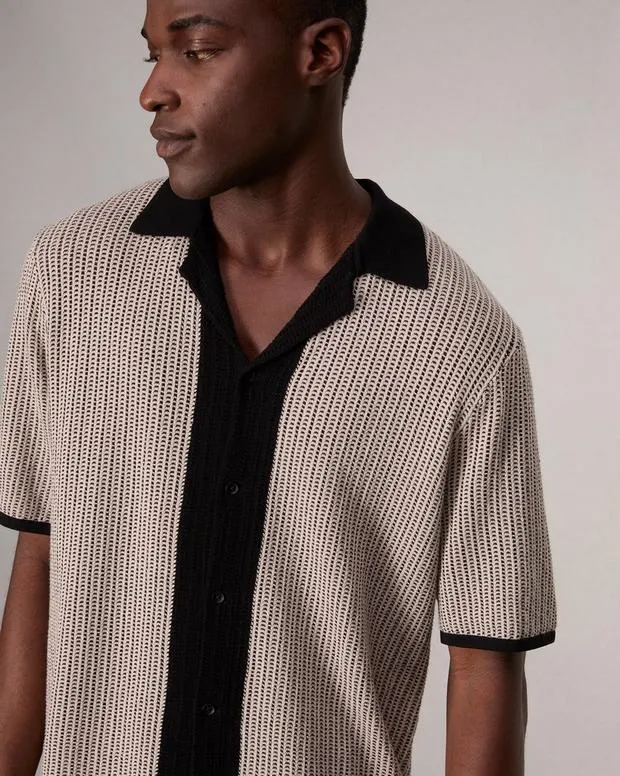 Men Shirts Rag and Bone Harvey Knit Camp Shirt Light Tan