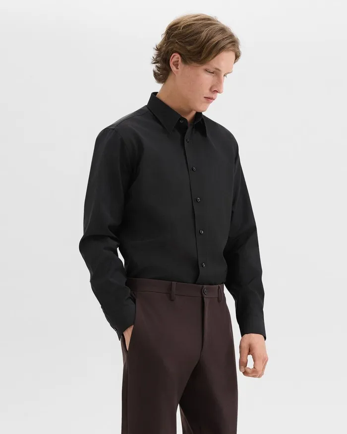 Men Shirts Theory Hugh Shirt In Virgin Wool Black