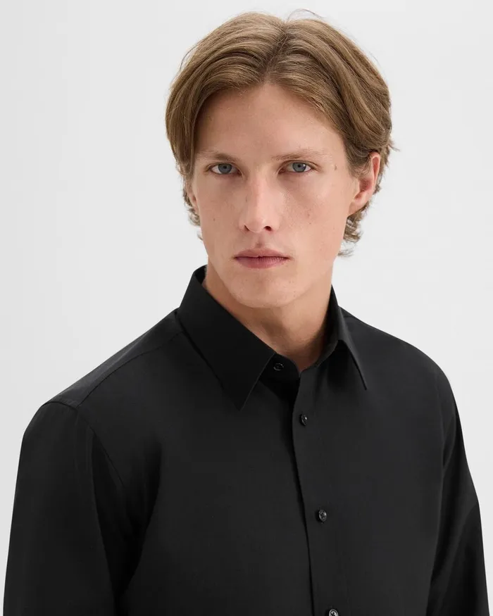 Men Shirts Theory Hugh Shirt In Virgin Wool Black