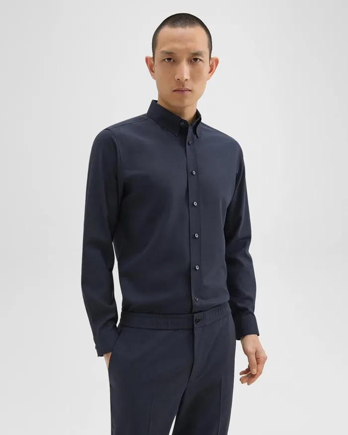 Men Shirts Theory Hugh Shirt In Virgin Wool Navy
