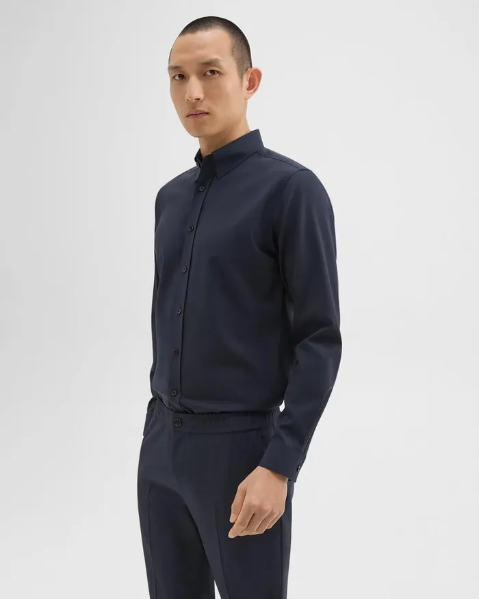 Men Shirts Theory Hugh Shirt In Virgin Wool Navy