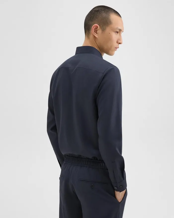 Men Shirts Theory Hugh Shirt In Virgin Wool Navy