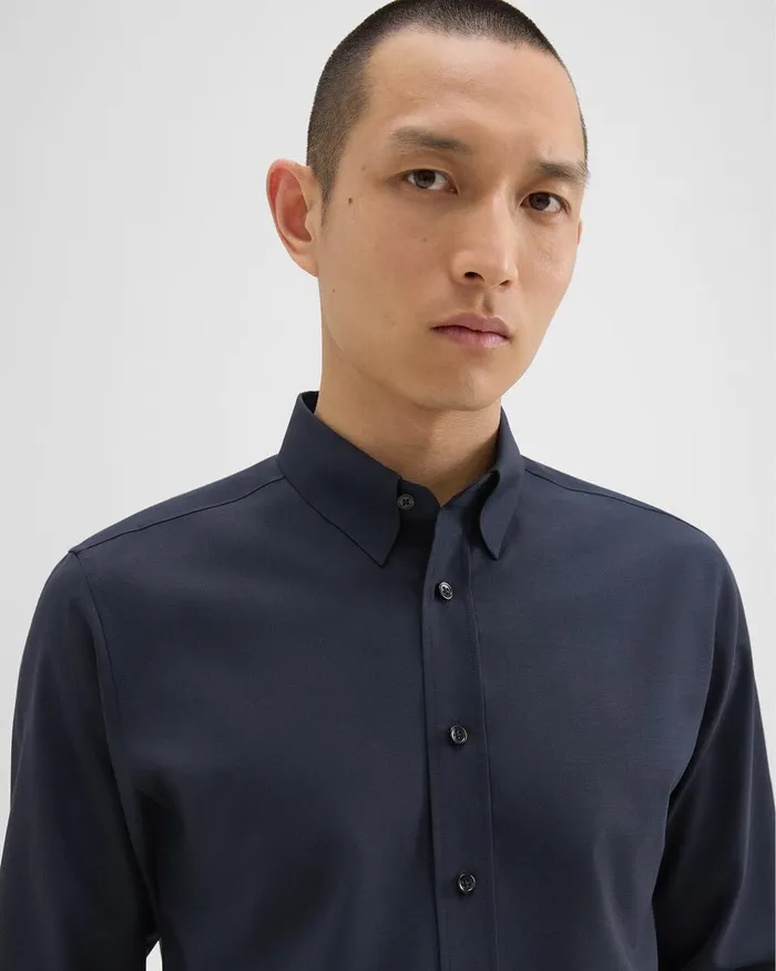 Men Shirts Theory Hugh Shirt In Virgin Wool Navy
