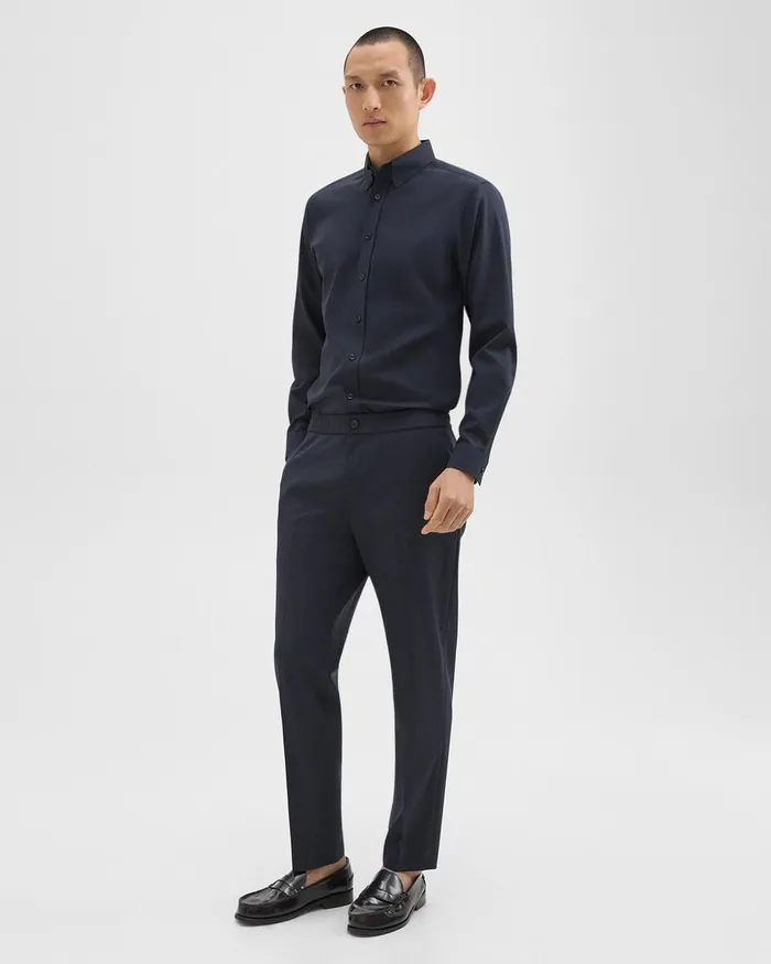 Men Shirts Theory Hugh Shirt In Virgin Wool Navy