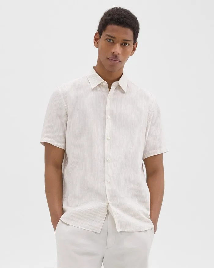 Men Shirts Theory Irving ShortSleeve Shirt In Relaxed Linen Whitesand