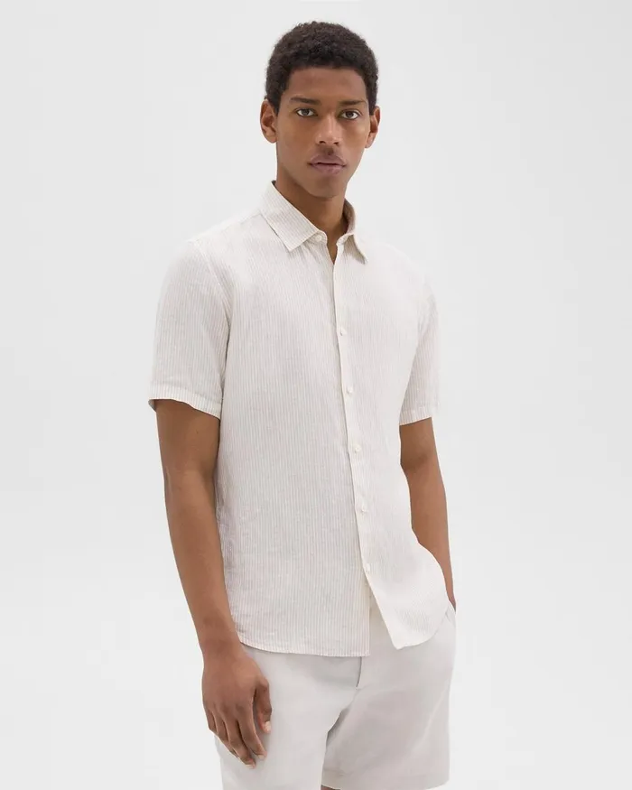 Men Shirts Theory Irving ShortSleeve Shirt In Relaxed Linen Whitesand