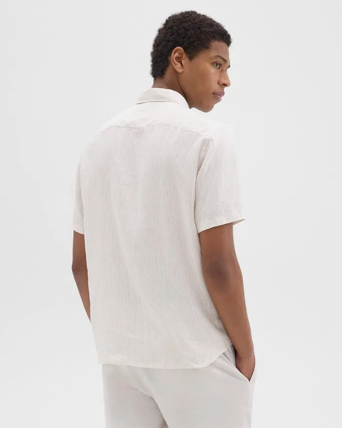 Men Shirts Theory Irving ShortSleeve Shirt In Relaxed Linen Whitesand