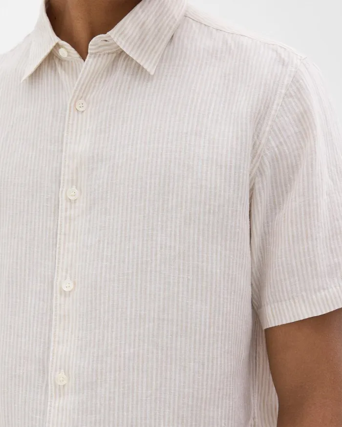 Men Shirts Theory Irving ShortSleeve Shirt In Relaxed Linen Whitesand