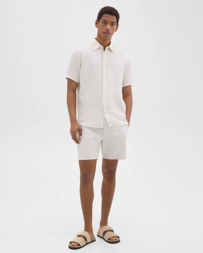 Men Shirts Theory Irving ShortSleeve Shirt In Relaxed Linen Whitesand