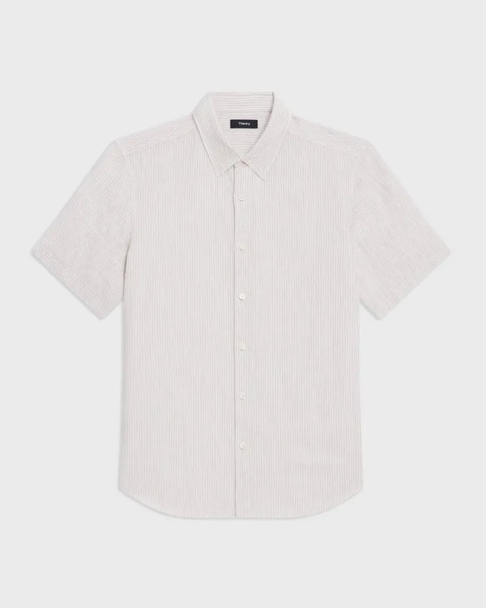 Men Shirts Theory Irving ShortSleeve Shirt In Relaxed Linen Whitesand