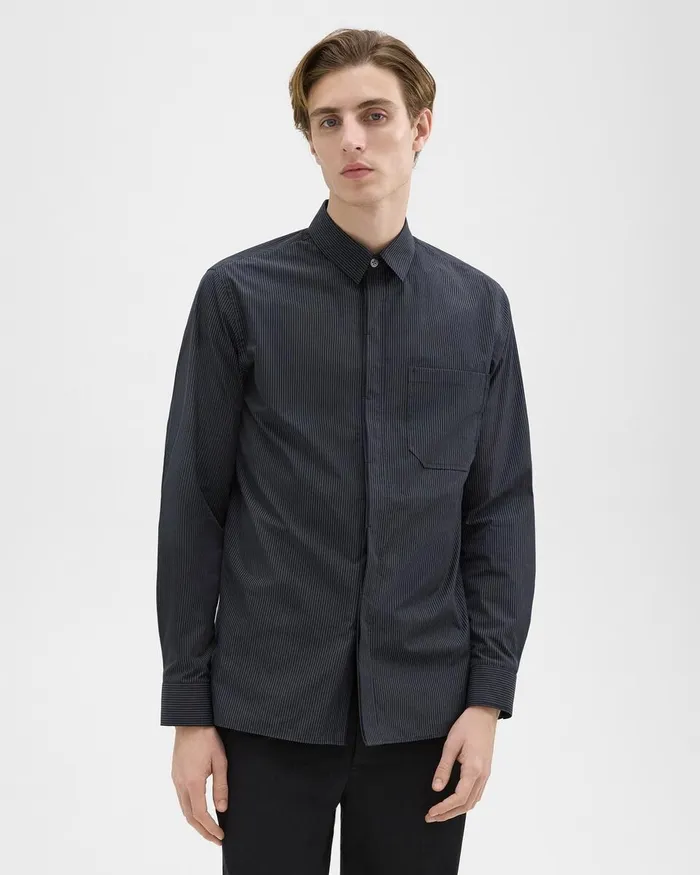 Men Shirts Theory Striped CottonBlend Shirt Black Multi