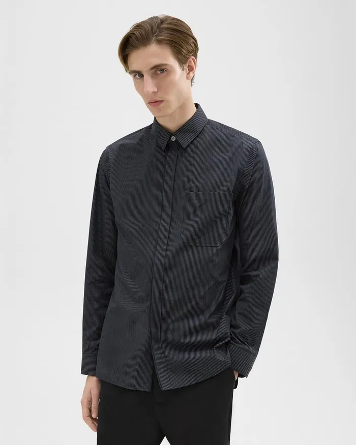 Men Shirts Theory Striped CottonBlend Shirt Black Multi