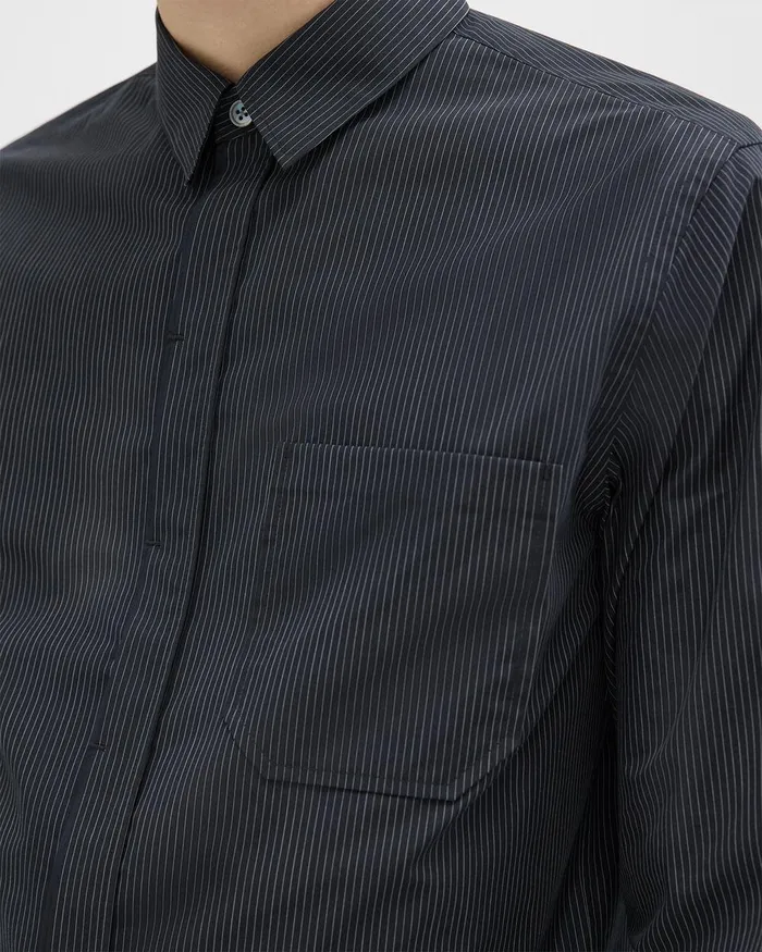 Men Shirts Theory Striped CottonBlend Shirt Black Multi