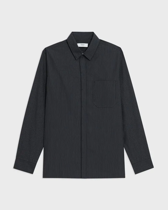 Men Shirts Theory Striped CottonBlend Shirt Black Multi