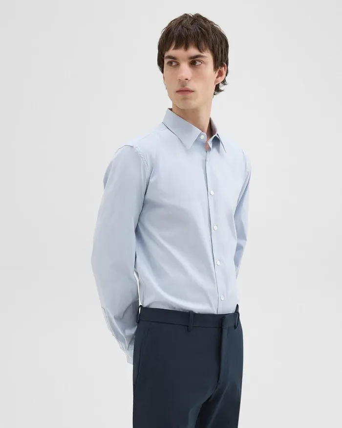 Men Shirts Theory Sylvain Shirt In Checked Poplin Olympicwhite