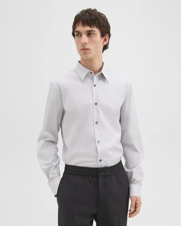 Men Shirts Theory Sylvain Shirt In Good Cotton Warm Grey