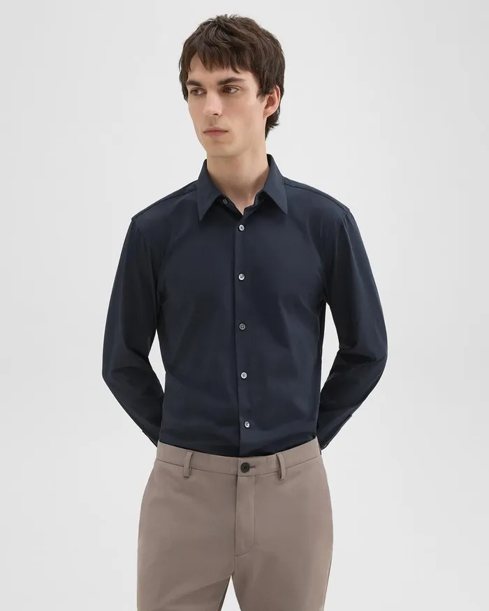 Men Shirts Theory Sylvain Shirt In Structure Knit Eclipse