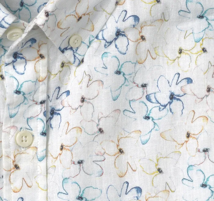 Men ShortSleeve Shirts Johnston and Murphy CottonLinen ShortSleeve Print Shirt White Floral