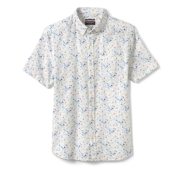 Men ShortSleeve Shirts Johnston and Murphy CottonLinen ShortSleeve Print Shirt White Floral