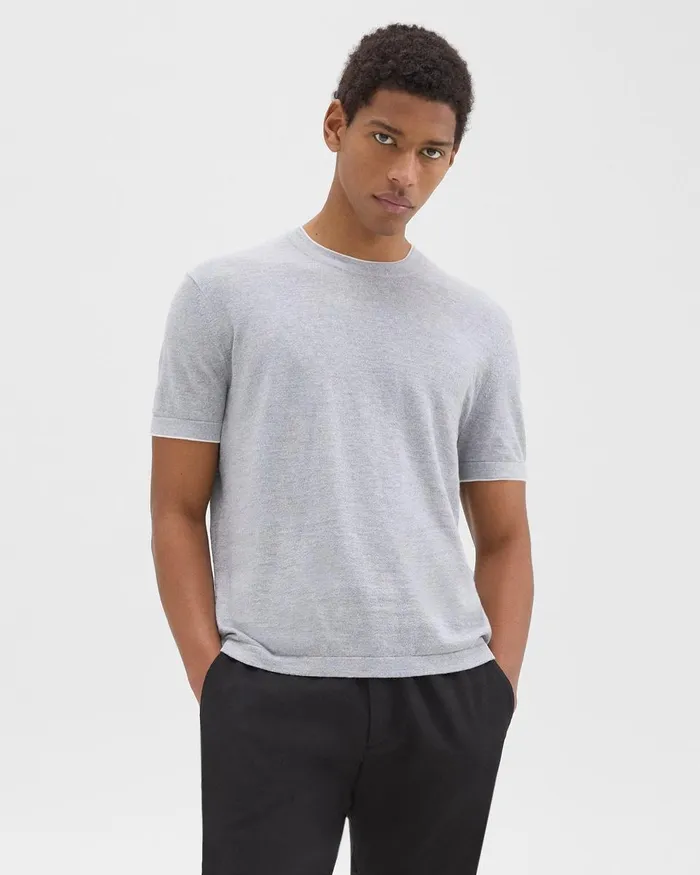 Men Sweaters Cardigans Theory Sarior Tee In CottonLinen Grey Heather