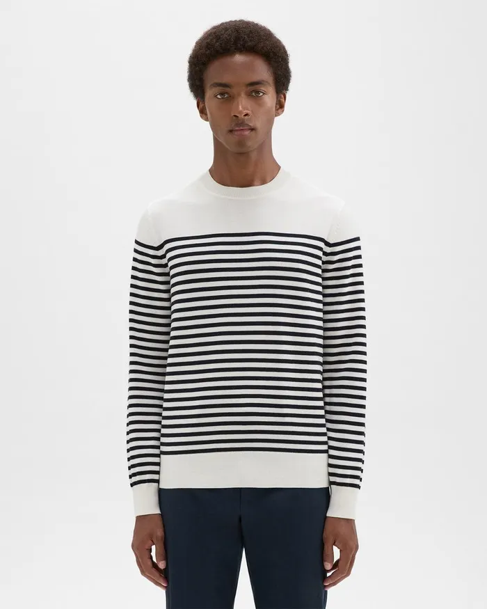 Men Sweaters Cardigans Theory Striped Crewneck Sweater In Merino Wool White Multi