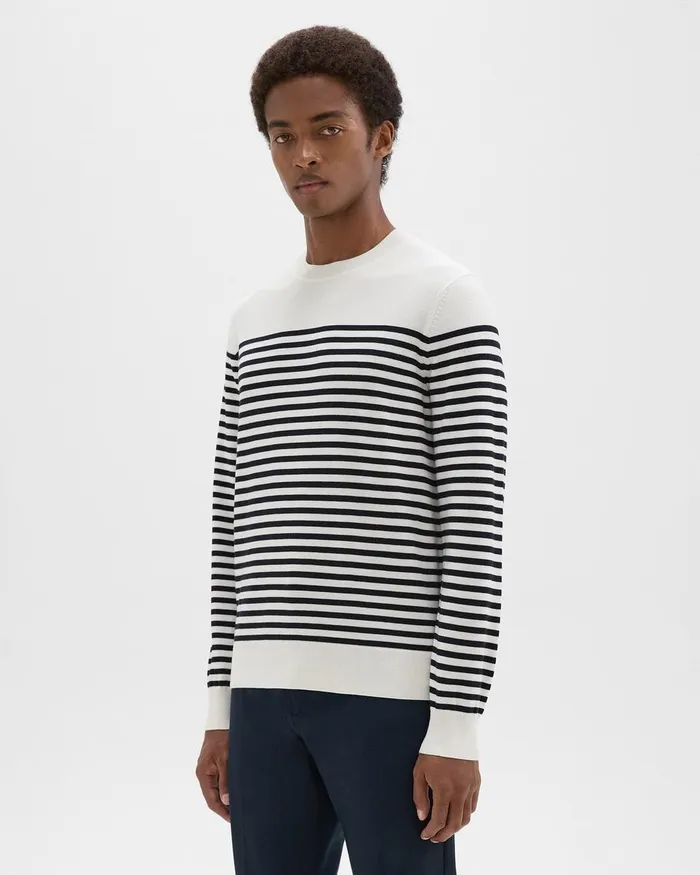 Men Sweaters Cardigans Theory Striped Crewneck Sweater In Merino Wool White Multi