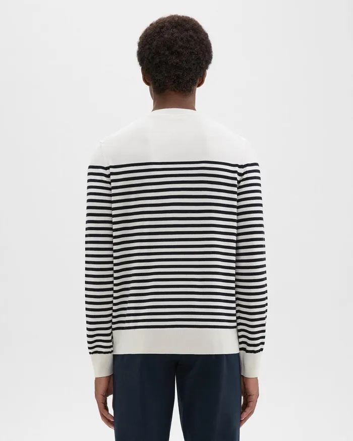 Men Sweaters Cardigans Theory Striped Crewneck Sweater In Merino Wool White Multi